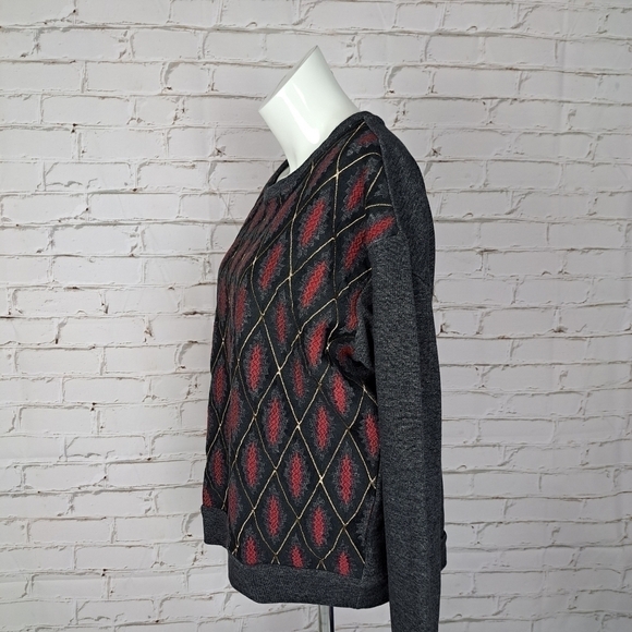miss Me Vintage | Charcoal Gray & Red Diamond Pullover Sweater - Picture 5 of 11